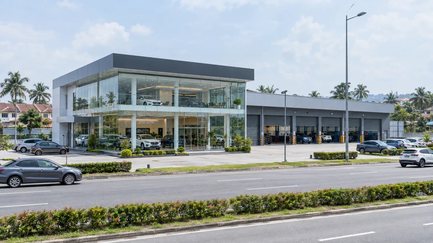 Illustration: a mainroad car showroom in Malaysia with its 4S service wing alongside.